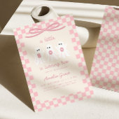 Ein kleiner Boo wird zwei rosa Mädchen 2. Geburtst Einladung
