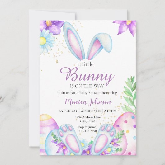 Ein kleiner Bunny ist auf dem Weg Baby Dusche Einladung (Vorderseite)