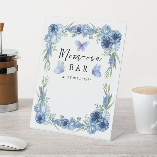 Ein kleiner Butterfly Blue Floral Rustikale Mama-o Sockelschild (In SItu)