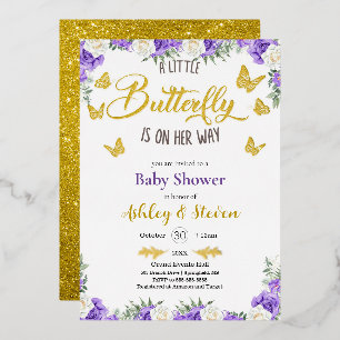 Ein kleiner Butterfly ist auf dem Weg Baby Dusche Folieneinladung