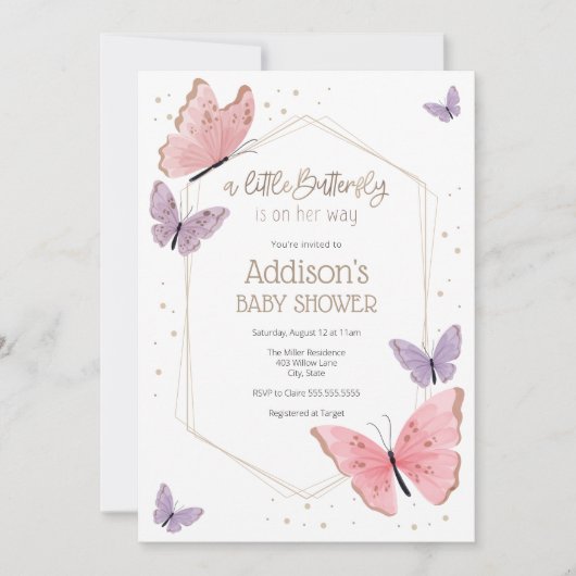 Ein kleiner Butterfly ist auf dem Weg zur Baby-Dus Einladung (Vorderseite)