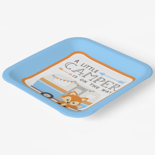 Ein kleiner Camper RV Camper Baby Dusche blau Pappteller (Gewinkelt)