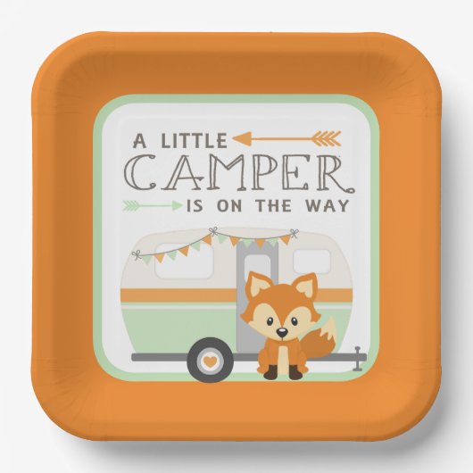 Ein kleiner Camper RV Camper Babydusche Orange Pappteller (Vorderseite)