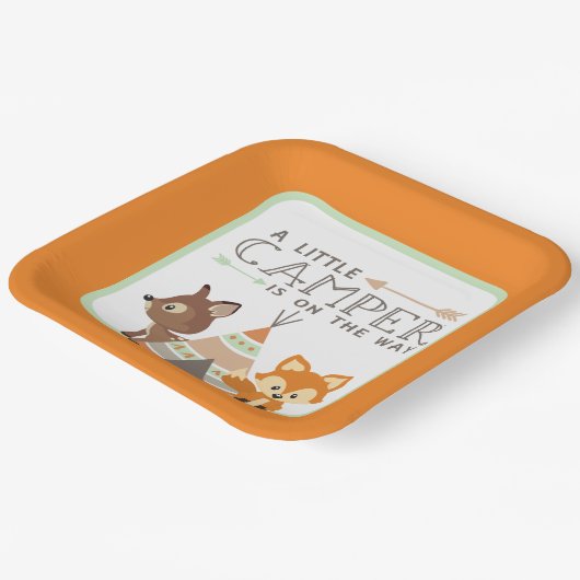 Ein kleiner Camper Teepee Babydusche Orange Pappteller (Gewinkelt)