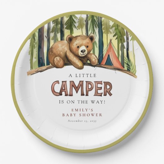 Ein kleiner Camper Wald Baby Shower Pappteller (Vorderseite)