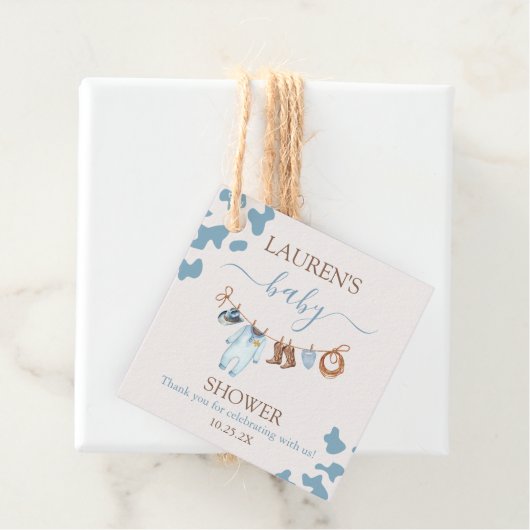 Ein kleiner Cowboy Blue Baby Shower Boy Geschenkanhänger (Beispiel)