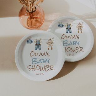 Ein kleiner Cowboy Blue Brown Clothesline Baby Dus Pappteller