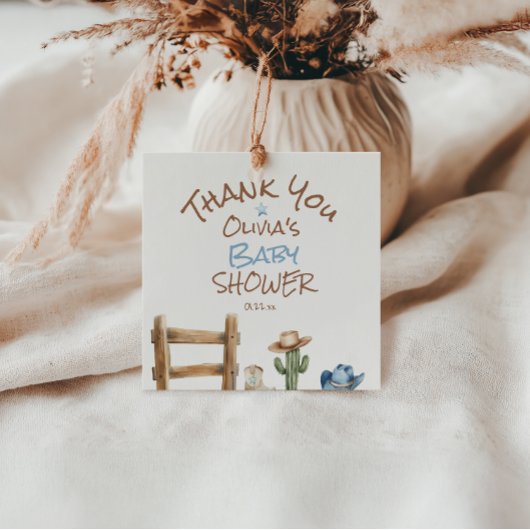 Ein kleiner Cowboy Blue Brown West Baby Boy Dusche Geschenkanhänger