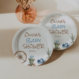 Ein kleiner Cowboy Blue Brown West Baby Boy Dusche Pappteller