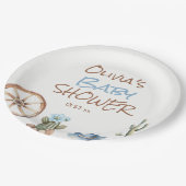 Ein kleiner Cowboy Blue Brown West Baby Boy Dusche Pappteller (Schrägansicht)