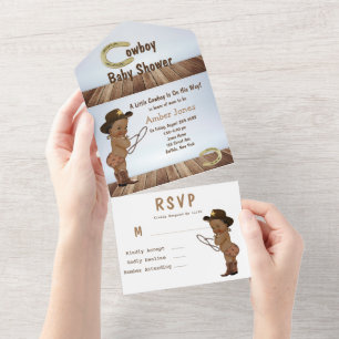 Ein kleiner Cowboy ist auf dem Weg Baby Shower All In One Einladung