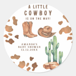 Ein kleiner Cowboy ist auf dem Weg Baby Shower Runder Aufkleber
