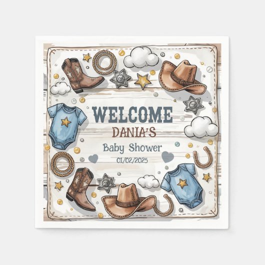 Ein kleiner Cowboy ist auf dem Weg Babydusche Serviette (Vorderseite)