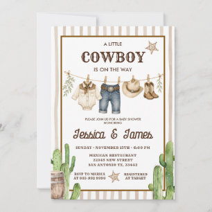 Ein kleiner Cowboy ist auf dem Weg Stripe Baby Sho Einladung