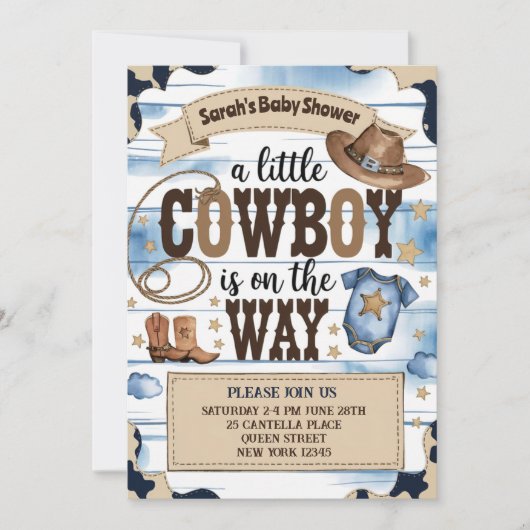 Ein kleiner Cowboy ist auf der Way Baby Dusche Einladung (Vorderseite)