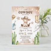 Ein kleiner Cowboy ist auf der Way Baby Dusche Einladung (Stehend Vorderseite)