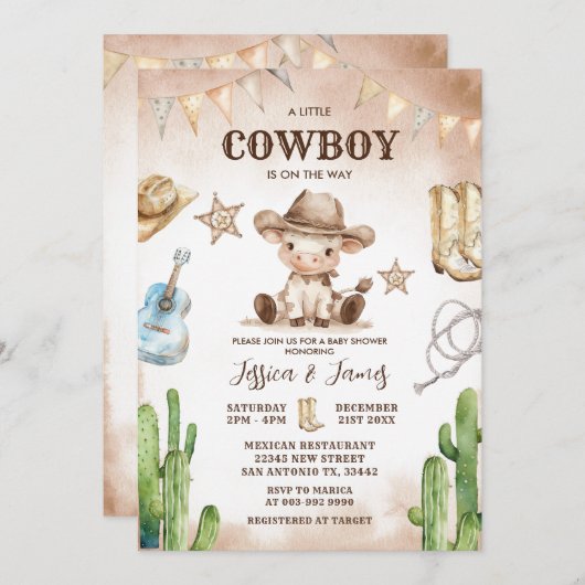 Ein kleiner Cowboy ist auf der Way Baby Dusche Einladung (Vorne/Hinten)