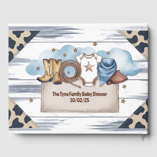 Ein kleiner Cowboy ist auf der Way Baby Dusche Gästebuch (Rückseite)