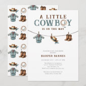 Ein kleiner Cowboy ist auf der Way Boy Baby Dusche Einladung (Vorne/Hinten)