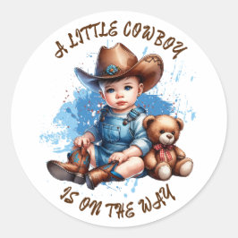 Ein kleiner Cowboy ist unterwegs | Babyparty Runder Aufkleber