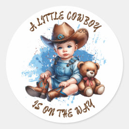 Ein kleiner Cowboy ist unterwegs | Babyparty Runder Aufkleber
