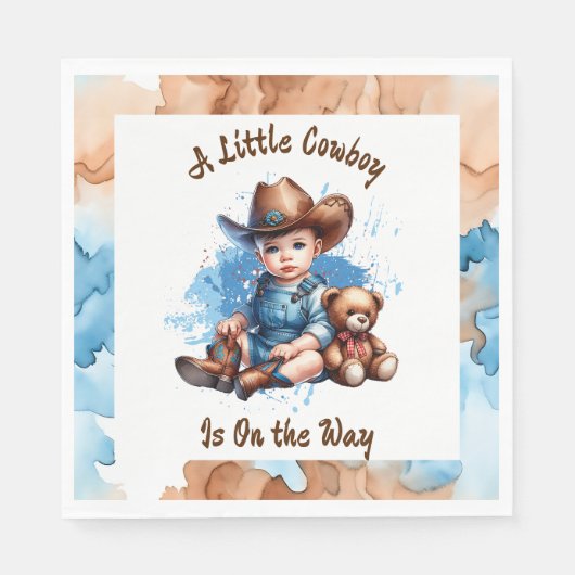 Ein kleiner Cowboy ist unterwegs | Babyparty Serviette (Vorderseite)