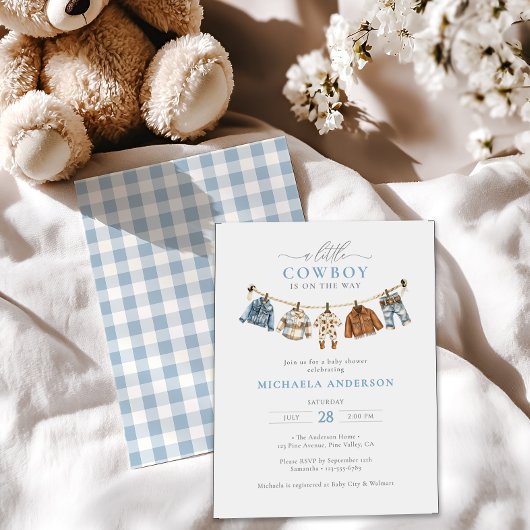 Ein kleiner Cowboy ist unterwegs mit Baby-Dusche Einladung