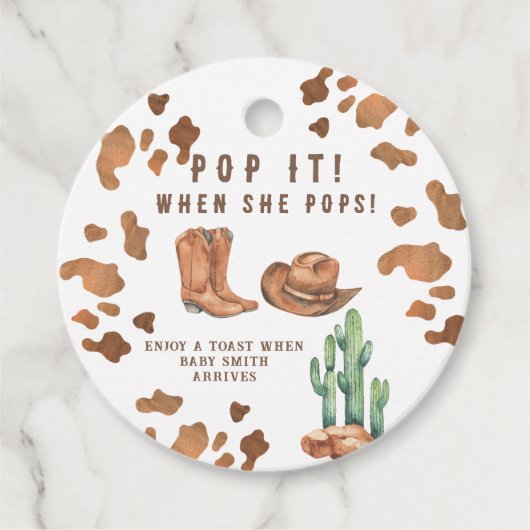Ein kleiner Cowboy-POP! Babyparty Geschenkanhänger (Vorderseite)