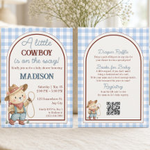 Ein kleiner Cowboy-Teddybär in einer Baby Shower-E