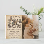 Ein kleiner Cowboy Western Rodeo Baby Dusche Foto Einladung (Stehend Vorderseite)