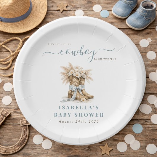 Ein kleiner Cowboy Western Stiefel Blaue Coquette  Pappteller