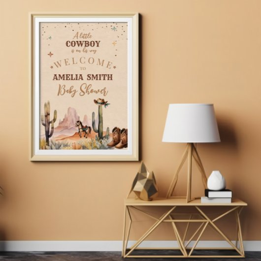 Ein kleiner Cowboy Wild West Boy Brown Babydusche Poster