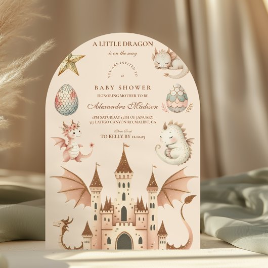 Ein kleiner Drache ist auf dem Weg Babydusche Einladung