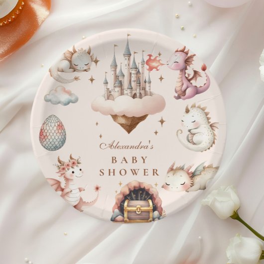 Ein kleiner Drache ist auf dem Weg Babydusche Pappteller