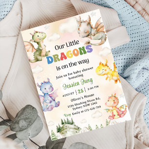 Ein kleiner Drache ist auf dem Weg zum Baby Dusche Einladung