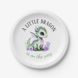 Ein kleiner Drache ist auf dem Weg zur Babydusche Pappteller