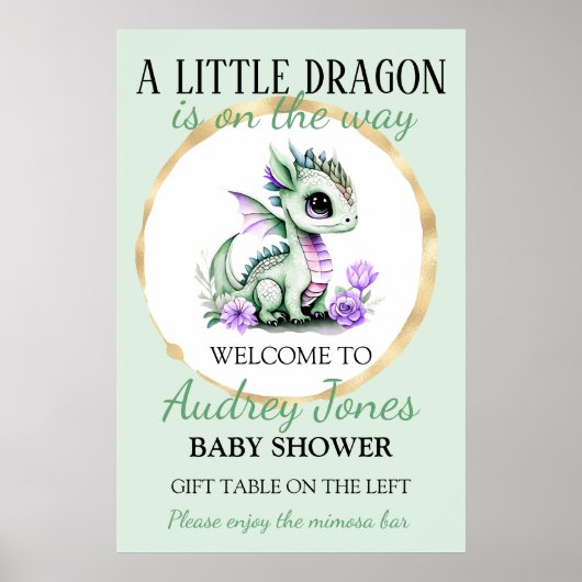 Ein kleiner Drache ist auf dem Weg zur Babydusche Poster (Vorne)