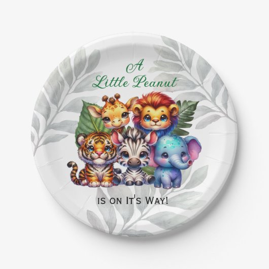 Ein kleiner Erdnuss ist auf dem Weg | Babydusche Pappteller (Vorderseite)