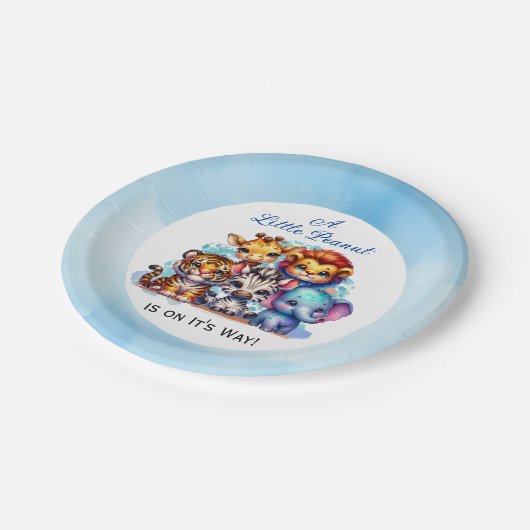 Ein kleiner Erdnuss ist auf dem Weg | Babydusche Pappteller (Schrägansicht)