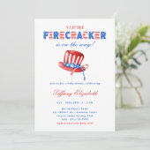 Ein kleiner Firecracker 4. Juli Baby Dusche Einladung (Stehend Vorderseite)