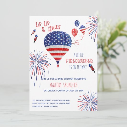 Ein kleiner Firecracker auf und ab Babydusche Einladung (Stehend Vorderseite)
