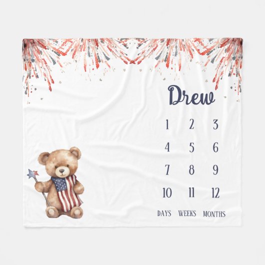 Ein kleiner Firecracker Teddy Bear Baby Milestone Fleecedecke (Vorderseite (Horizontal))
