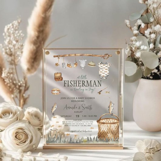 Ein kleiner Fischer, der in der Joy Baby Dusche au Acryleinladungen