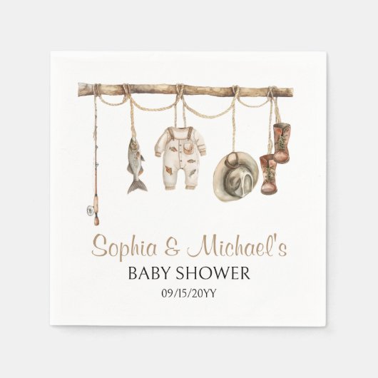 Ein kleiner Fischer ist auf dem Weg zum Baby Dusch Serviette (Vorderseite)