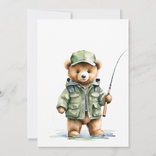 Ein kleiner Fischer ist unterwegs mit einer Baby-D Einladung (Rückseite)