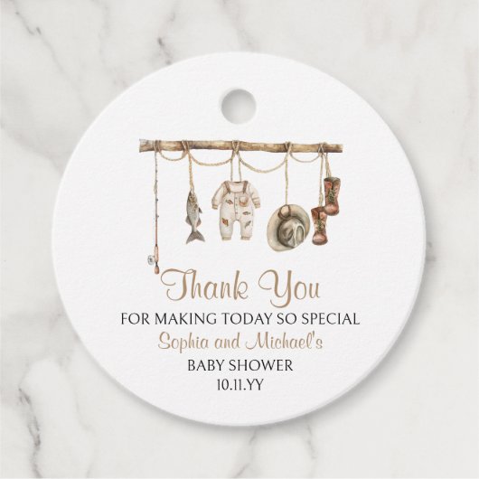 Ein kleiner Fischer ist unterwegs mit einer Babydu Geschenkanhänger (Vorderseite)