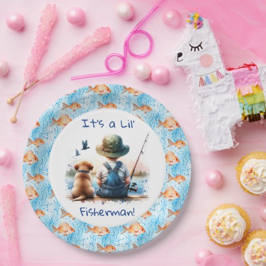 Ein kleiner Fisherman | Babydusche für niedliche J Pappteller (Party)
