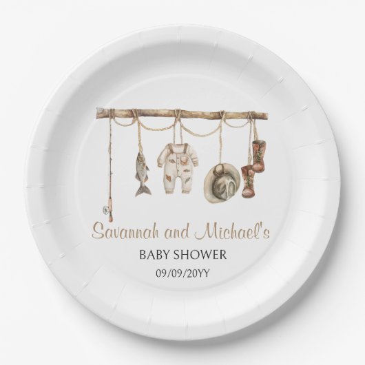 Ein kleiner Fisherman ist auf dem Weg Baby Shower Pappteller (Vorderseite)