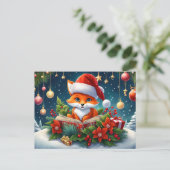 Ein kleiner Fuchs als Weihnachtsmann verkleidet 3a Postkarte (Stehend Vorderseite)