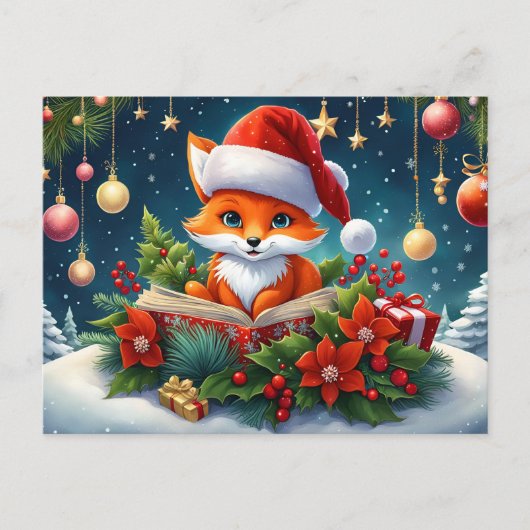 Ein kleiner Fuchs als Weihnachtsmann verkleidet 3a Postkarte (Vorderseite)